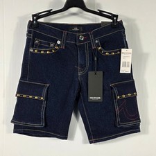 True Religion Ricky Relaxed Straight Boys Indigo Studded Cargo Denim Shorts 10