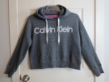 Calvin Klein Cropped Hoodies Women's Size M Logo 60 Cotton Gray