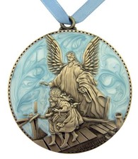 Pewter and Enamel Crib Medal with Guardian Angel for 3 inch Pack of 1 , Blue