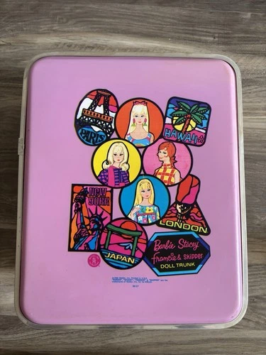 Vintage 1968 5037 Barbie Stacey Francie Skipper Pink Travel Trunk Case Hard
