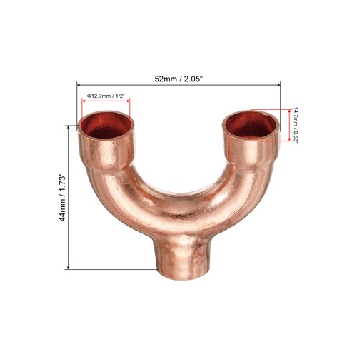 2 Stück T-Stück Y Form Kupfer Fitting Schweißverbindung geteilt 12,7 mm oder 1/2 Zoll Innendurchmesser - Bild 2 von 4