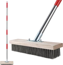 Heavy Duty Wire Broom with Telescopic Handle(57IN), Stiff Metal Bristle Brush fo