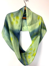 Handmade Silk Infinity Scarf Green Blue Hand Dyed Loop Neck Scarf 109