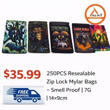 Mylar Bags 250PCS Resealable Zip Lock   Smell Proof  7G  FREE SHIPPING
