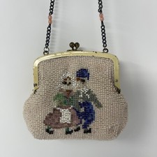 Vintage Czech Micro Beaded Figural W/ Children Boy Girl Child's Or Doll purse