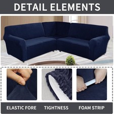 Stretch Velvet Sectional Corner Sofa Covers Couch Slip Cover 5 Seater L-Shaped