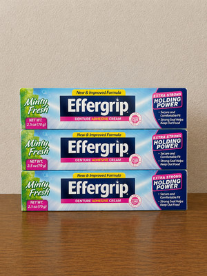 3 Pack Effergrip Denture Adhesive Cream Strong Hold Secure, Fit Dentures 3 PACK.