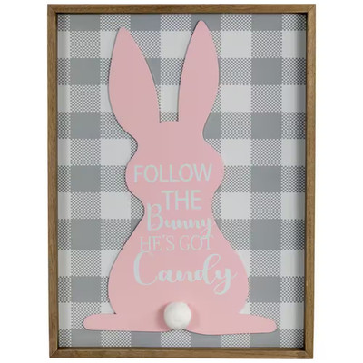 15.75 In. Framed In.Follow the Bunny He'S Got Candy In. Easter Wall Sign