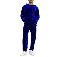 Men Velvet Tracksuit Long Sleeve Hooded Sweatshirt Jogger Pants 2 PCS Outfit Set