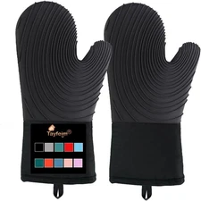 Silicone Oven Mitts-13.6 in Extended Mitts Heat Resistant 500F, Black 
