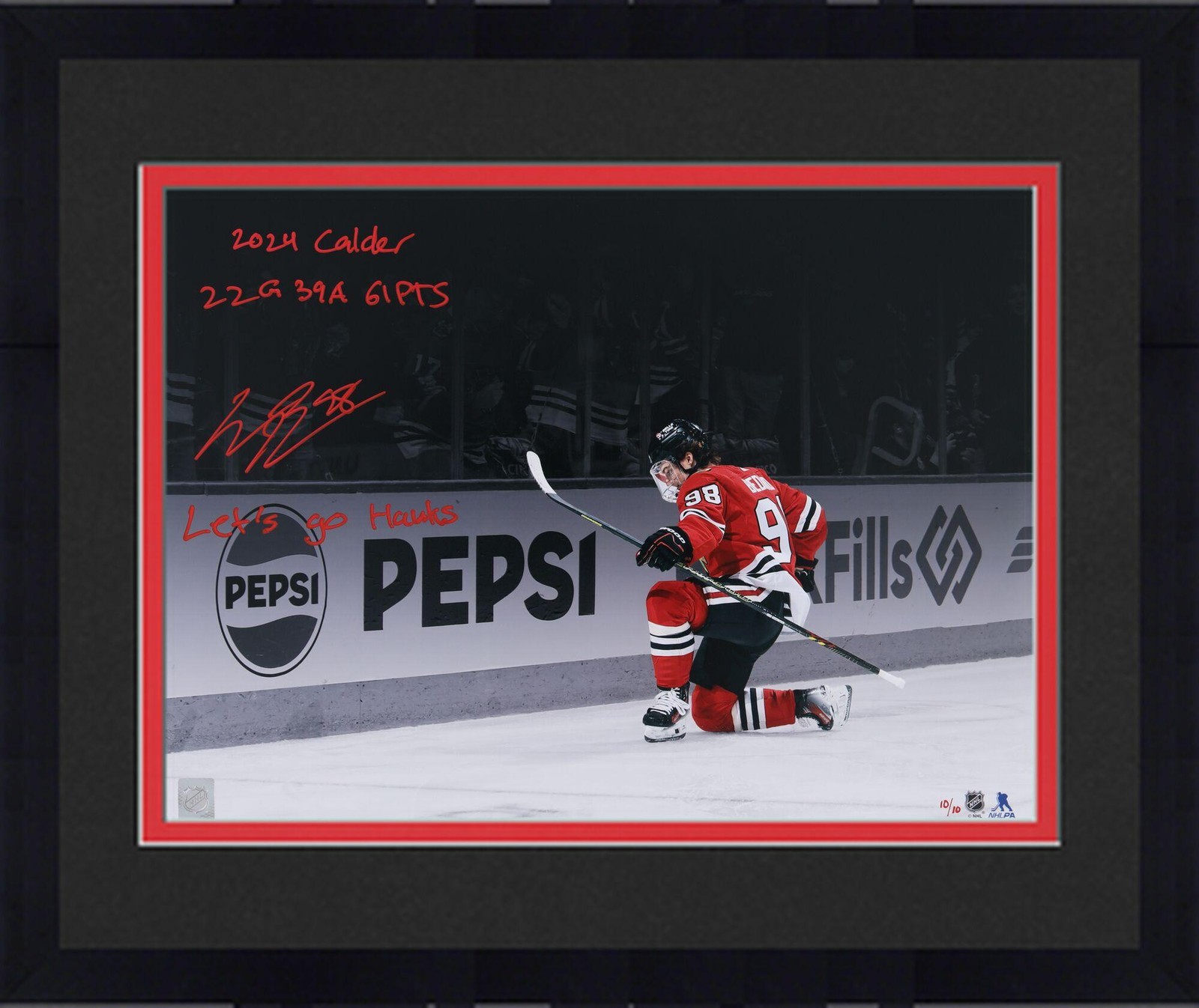 Connor Bedard Autographed Signed Chicago Blackhawks Framed Blackhawks 16x20 Spotlight Photo w/Inscs - LE #10/10 