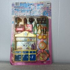 Vintage 80s Barbie Clone Kitchen Accessories My Little World Play Set Fishel New