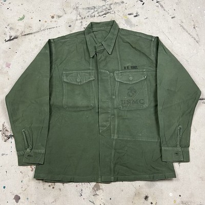 Vintage 60s USMC P56 OG-107 Utility Button Up Shirt Jacket Mens
