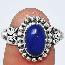 Natural Lapis Lazuli - Afghanistan 925 Sterling Silver Ring s.8 Jewelry R-1071
