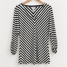 Vintage Chicos Travelers Size 1 M Black White Chevron Slinky Top Made in USA