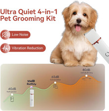 4-In-1 Cordless Dog Grooming Kit 2-Speed Clippers Low-Noise Paw Trimmer Grinder