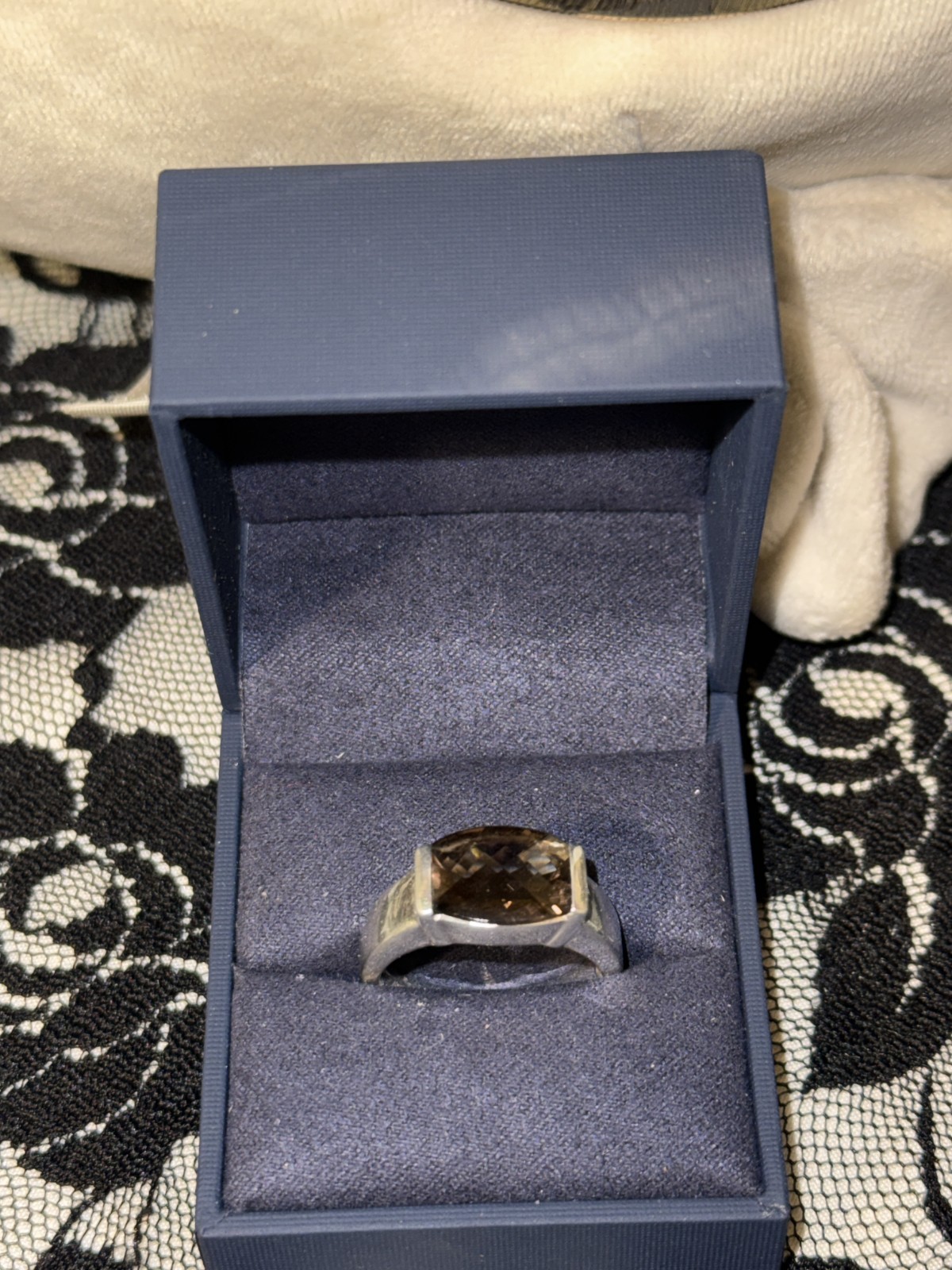 Sterling Silver 925 Ring Rectangular Brown Smoky … - image 8