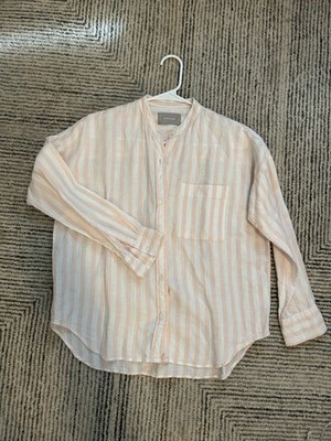 Everlane Boxy Linen Top Striped Button Down Shirt Top Size 00