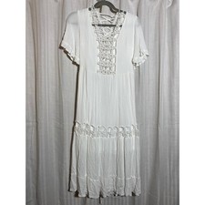 Romantic Boho Tiered Lace Up EillyBazar White Crochet Lace Maxi Dress S Womens