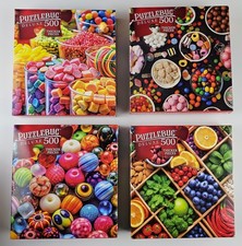 Puzzlebug 500 Piece Jigsaw Puzzles Lot of 4 Candy Treat, Beads, Bounty New