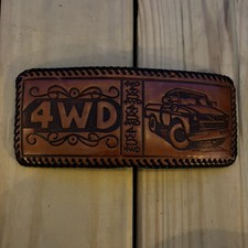 4WD Truck Leather Wallet USA Scene Handmade Whipstitch Bi Fold USA Made New