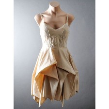 Beige Tan Brown Steampunk Victorian Gothic Western Asymmetric Bustle Dress S M L