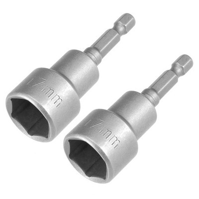 2pcs 1/4'' Quick-Change Hex Shank 17mm Magnetic Nut Setter Driver Drill Bit
