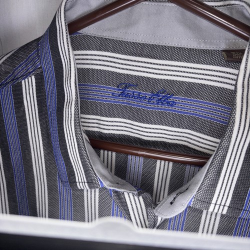 Tasso Elba Mens Dress Shirt Size XXL Gray Blue White Stripe LongSleeve Button Up - Picture 4 of 17