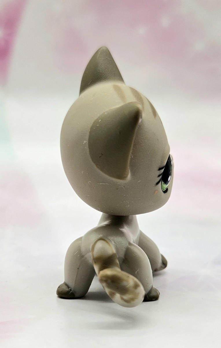 Littlest Pet Shop Authentic # 483 Grey Teal Flower Cat Green