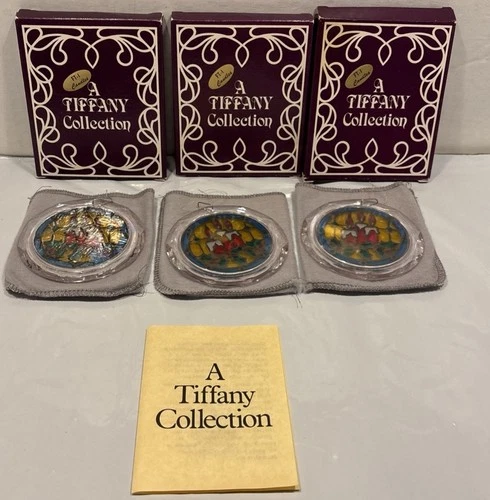 3 Tiffany Collection Stained Glass Ornaments In Boxes,w/dustbags Original Made