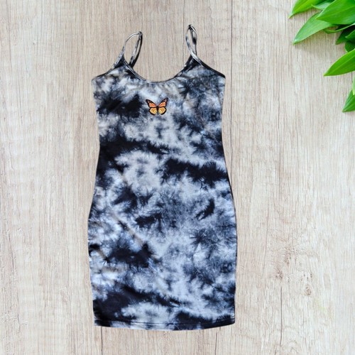 Shein Bodycon-Kleid Damen schwarz & grau Batik Spaghettiträger XS
