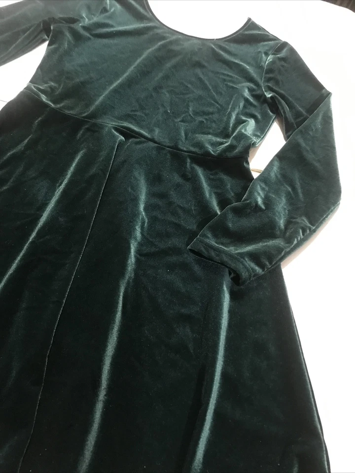 Vestido infantil talla L terciopelo verde manga corta larga 4768 Foto 3 de 4