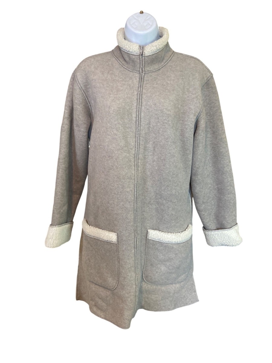 D&Co Sherpa Lined Full Zip Jacket XS Gray Fleece Cozy Cabin Chic
