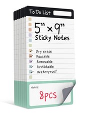 Mehaving Dry Erase to Do List Sticky Notes 8pcs Large 5"x9" 8 Pcs , White a