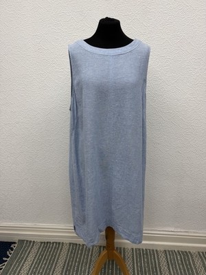 Marks & Spencer Kleid Größe 20 UK Leinenmischung Ärmellos Sommer Urlaub Blau