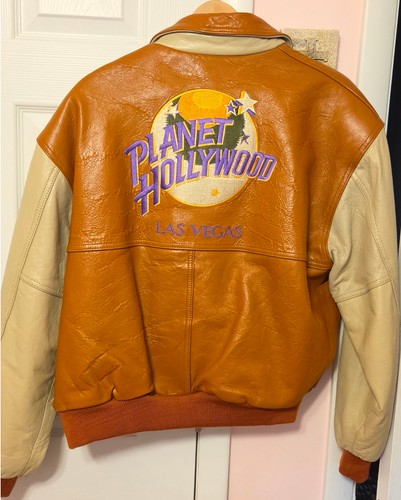 Planet HollyWood Las Vegas Bomber Jacket; Brown with tan sleeves great condition