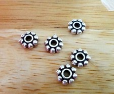 5 STERLING SILVER 7mm diameter Daisy decorative Spacer Bead with dots  2mm hole