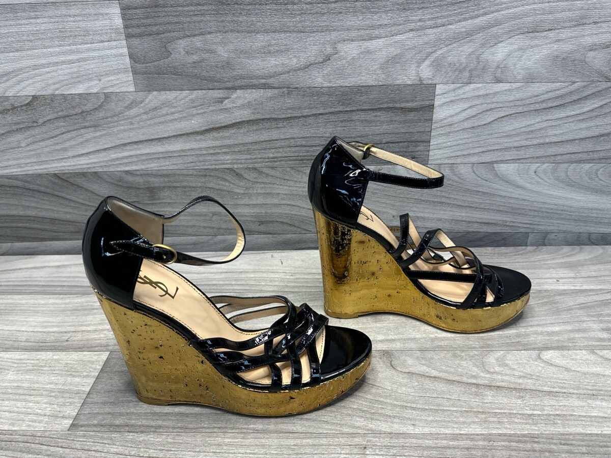 YVES SAINT LAURENT ZEPPE VERNICE ORO NERO TAGLIA 42 U.S SI (A1D014445)