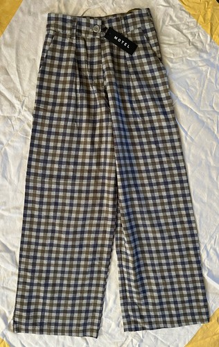 Motel Women's Yeva High-Waist Wide-Leg houndstooth Trousers X Small NWT - Imagen 2 de 5