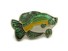 Vintage Enamel Fish Pin Brooch Green Yellow White Gold Tone Tropical Sunfish