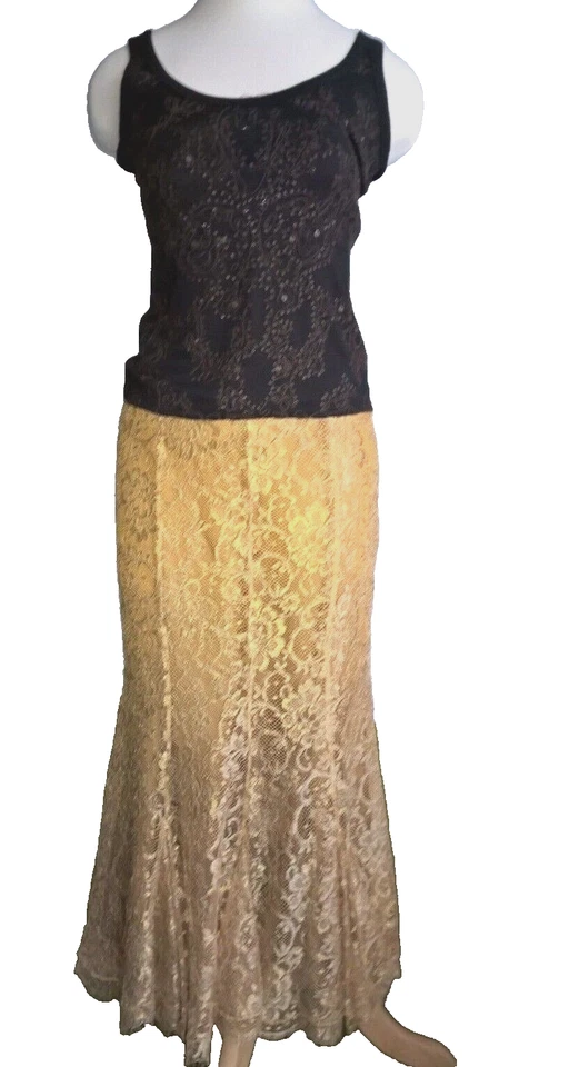 $1500 НОВЫЙ RALPH LAUREN ЧЕРНЫЙ ЯРЛЫК ИЗЫСКАННЫЙ КРУЖЕВНОЙ БЕЖЕВЫЙ МЕТАЛЛИЧЕСКИЙ ЮБКА РАЗМЕР 8 - Изображение 3 из 4