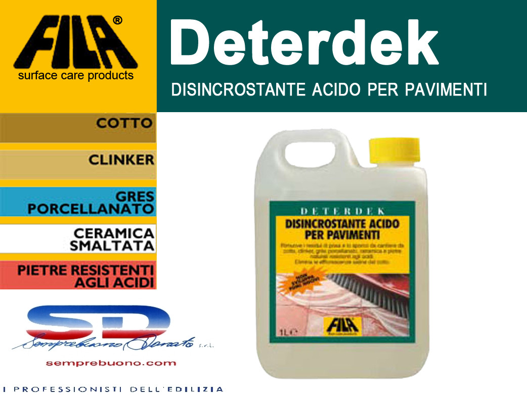 FILA DETERDEK ACIDO DISINCROSTANTE CERAMICA MURO GRES LAMINATI LEGNO LT 1 12055
