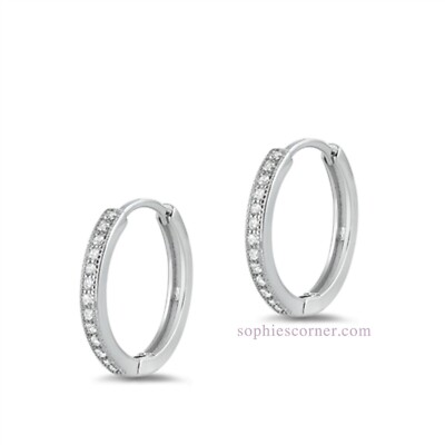 Pave Diamond Small Diamond Hoop Earrings Silver Pavé Hoop Earrings