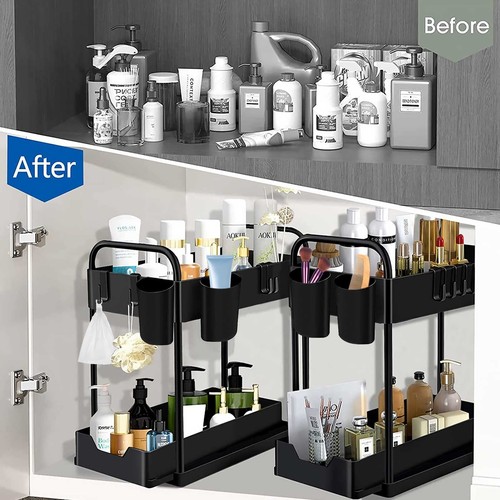 2 Ebenen Küchenregal Unterschrank Regal Spülschrankregal Organizer mit Schublade - Bild 8 von 20