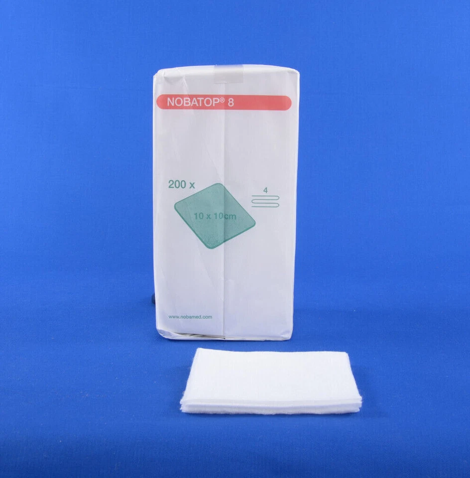 200 Stück Nobatop 8, 10x10 cm Vlies-Kompressen saugfähig 4-lagig - PZN 07099208