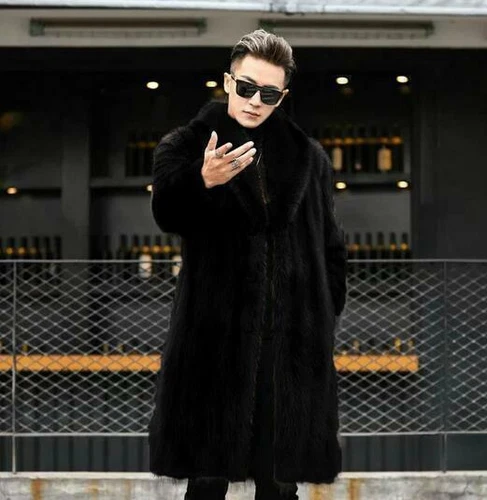 Pelliccia di visone lungo uomo cappotto pelliccia soprabito spesso parka inverno caldo outwear casual - Foto 8 di 13