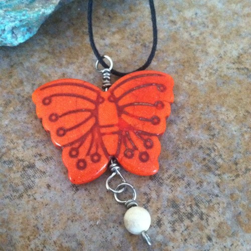 Orange Stone Butterfly Pendant 