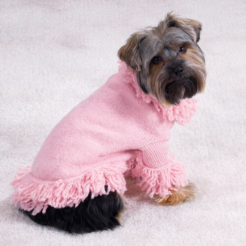 East Side Collection Stretch Knit Dog Sweater Fringe Soft Blossom Pink - Picture 1 of 2