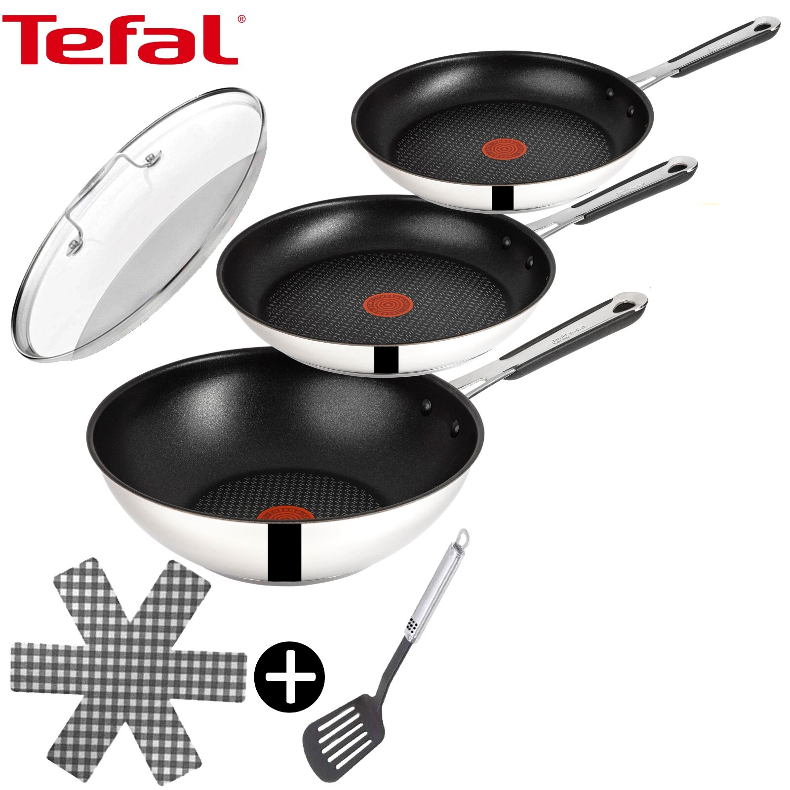 Tefal E30 Jamie Oliver Pfannenset Induktion 6tlg Pfanne 28+24cm, Wok 28cm Deckel