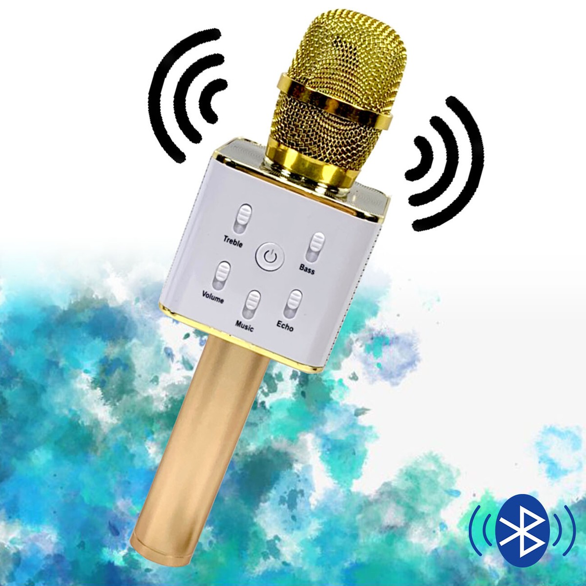 Bluetooth Karaoke Microphone Gold Speaker Player Singing Recorder